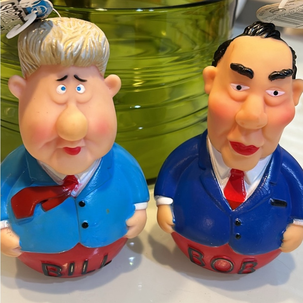 Pair of vintage VIP Political Challengers squeaky dog play toys Clinton Dole